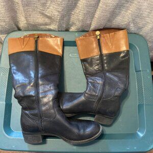 Franco Sarto Genuine Leather Black and Brown Riding Boots.  Wide Calf.  Size 7.